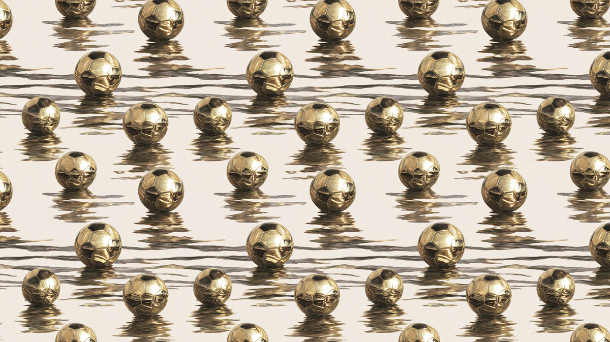 Pattern of gold beads on a reflective surface