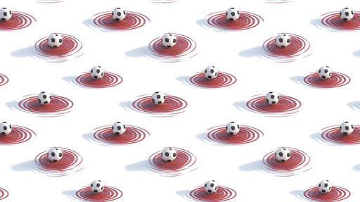 Pattern of soccer balls on water with ripples, repeated across the image.