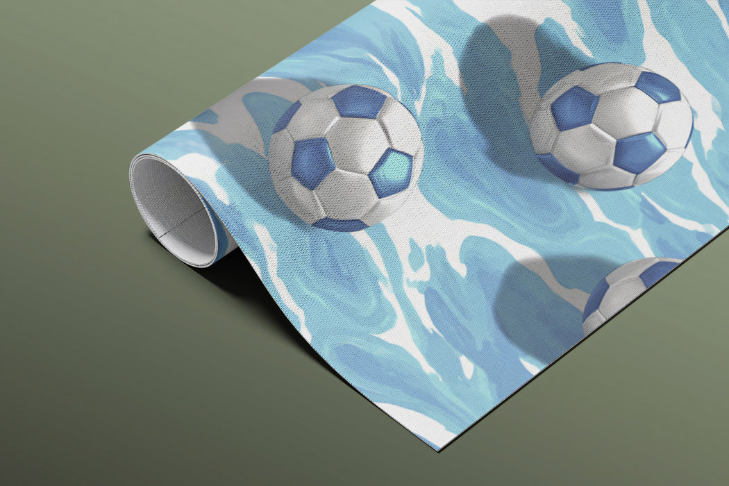 Soccer Balls on Water Pattern Mural Wallpaper | Repeating Print, Vibrant Blue Waves, Dynamic Surf Motif
