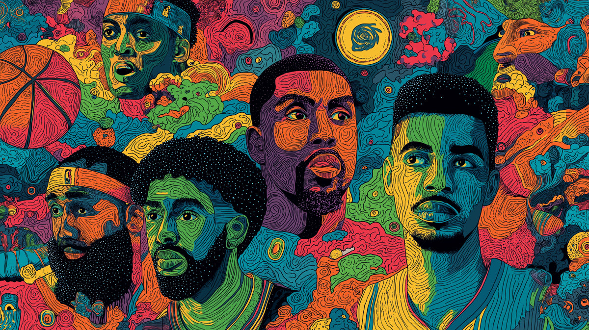 Psychedelic Basketball Stars Mural Wallpaper | Neon Colors, Fluid Lines, Abstract Urban Pop Art