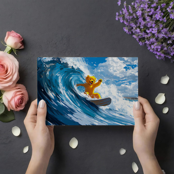 Surfing Teddy Bear Fantasy Mural Wallpaper | Stylized Waves, Cartoon Art, Joyful Ocean Adventure