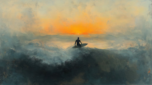 Surfer on a wave with a sunset in the background