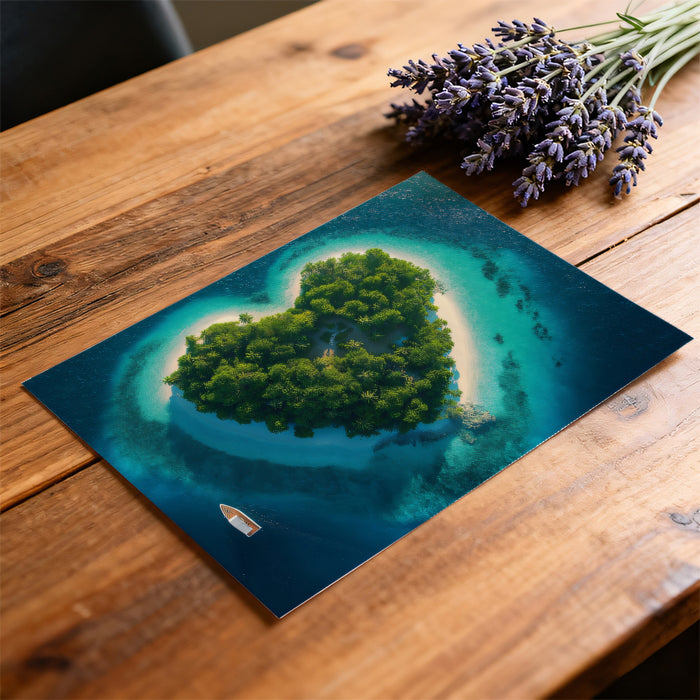 Heart-Shaped Island Aerial View Mural Wallpaper | Tropical Paradise, Turquoise Waters, Romantic Seascape