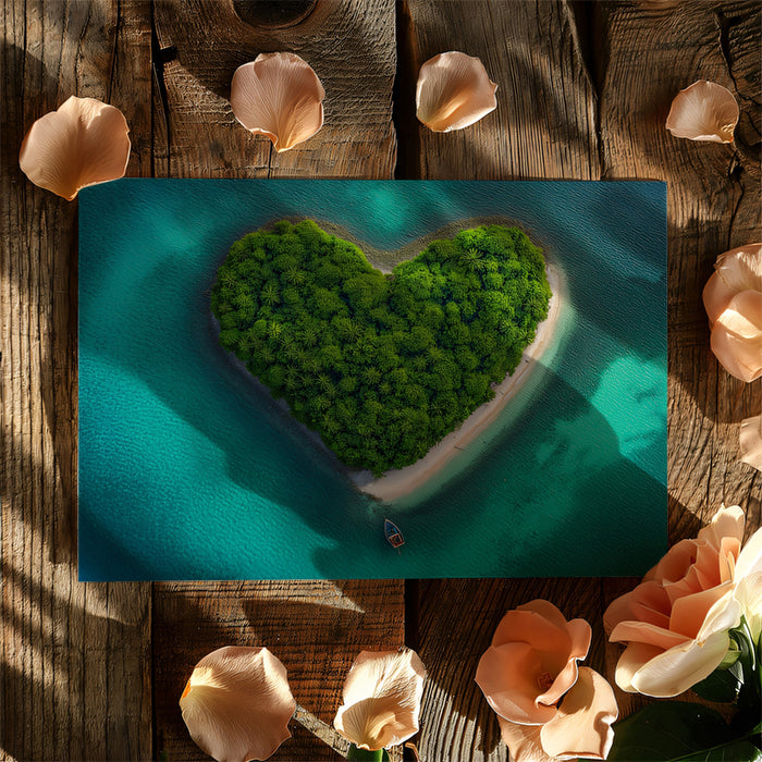 Heart-Shaped Island Tropical Paradise Mural Wallpaper | Vibrant Green, Clear Turquoise, Nature's Love