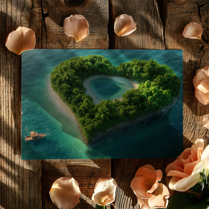 Heart-Shaped Lagoon Island Mural Wallpaper | Inner Lake, Lush Greenery, Exotic Tropical Escape