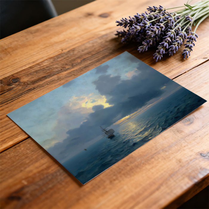 Old Master Sunset Seascape Mural Wallpaper | Dramatic Clouds, Oil Painting Texture, Golden Water Reflection