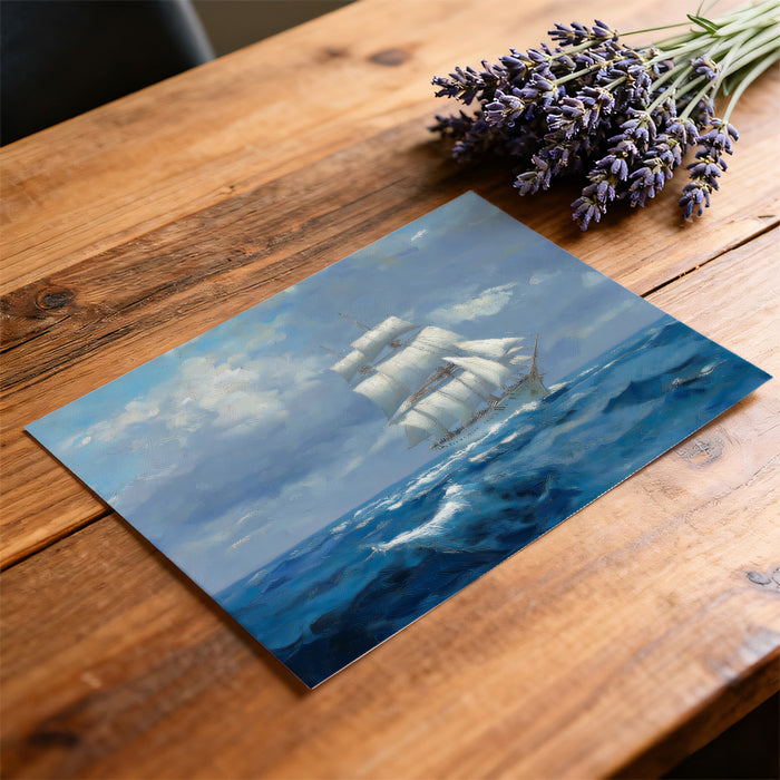 Tall Ship Rough Seas Mural Wallpaper | Classic Oil Painting, Blue and White Contrast, Nautical Adventure