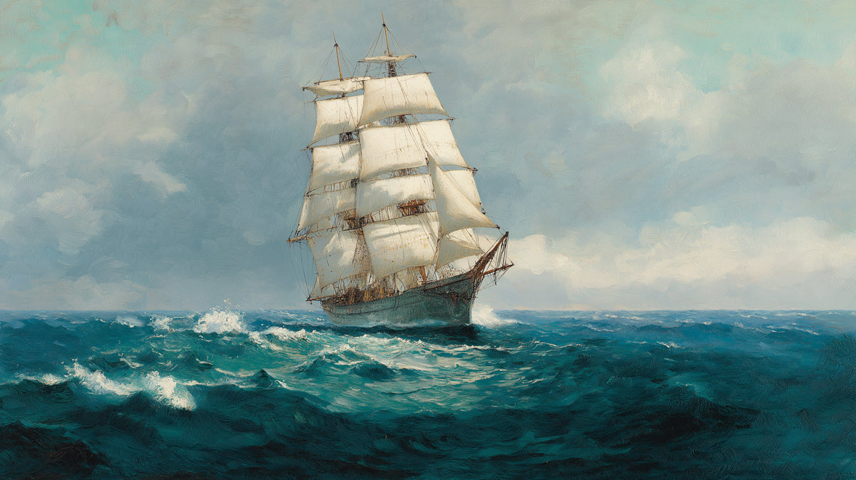 Sailing Ship Stormy Ocean Mural Wallpaper | Classic Seascape, Visible Brushwork, Grand Marine Art