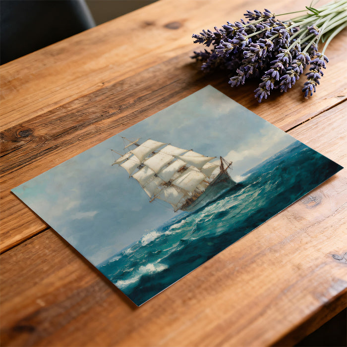 Sailing Ship Stormy Ocean Mural Wallpaper | Classic Seascape, Visible Brushwork, Grand Marine Art