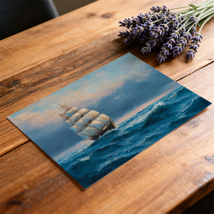 Tall Ship Stormy Sky Mural Wallpaper | High Contrast, Expressive Waves, Romantic Marine Painting