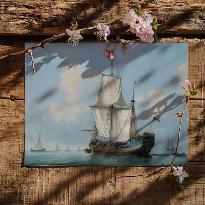 Classical Seascape Dutch Flag Mural Wallpaper | Historical Art, Blue Sky, Maritime Detail Oil Painting