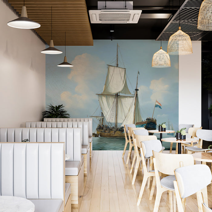 Classical Seascape Dutch Flag Mural Wallpaper | Historical Art, Blue Sky, Maritime Detail Oil Painting