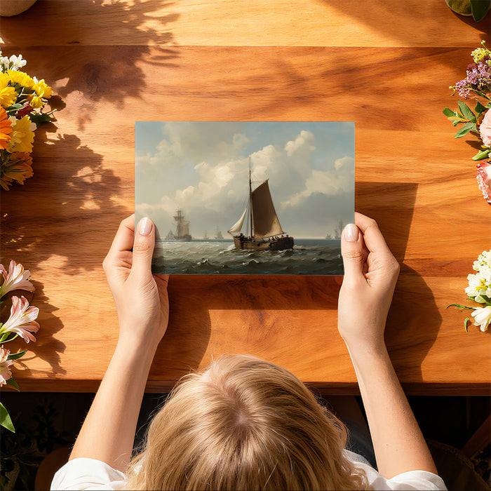 Rustic Coastal Sloop Oil Painting Mural Wallpaper | Brown Sail, Choppy Water, Old Master Technique