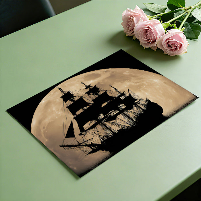 Full Moon Pirate Ship Silhouette Mural Wallpaper | Cinematic Contrast, Sepia Tones, Dark Nautical Drama