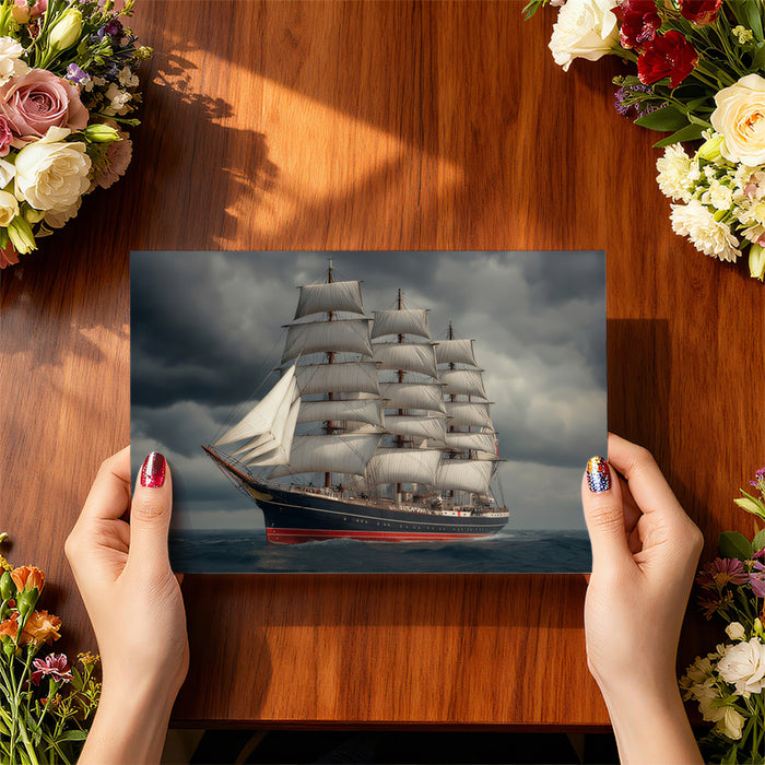 Full-Rigged Ship Stormy Sky Mural Wallpaper | Cinematic Realism, Dark Clouds, Marine Photography