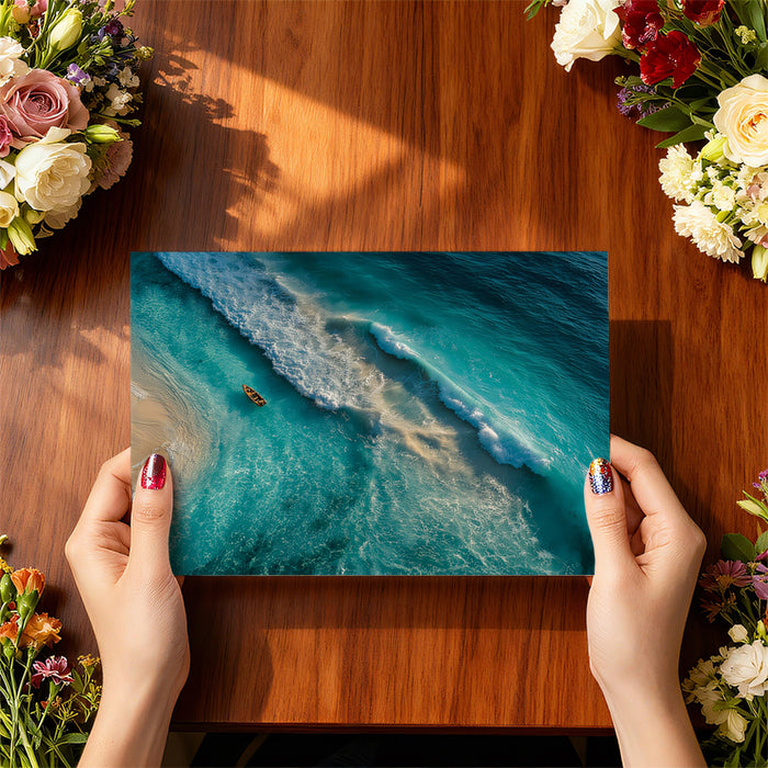 Turquoise Cove Aerial Mural Wallpaper | Serene Beach, Blue and White Foam, Tropical Seaside View