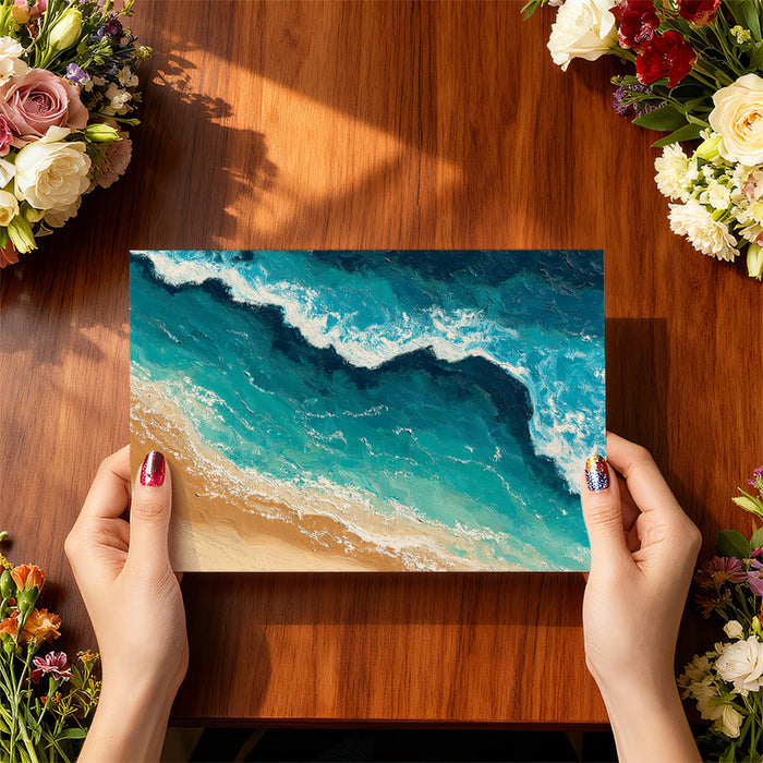 High-Contrast Beach Painting Mural Wallpaper | Aerial View, Turquoise and Deep Blue, Textured Ocean Art