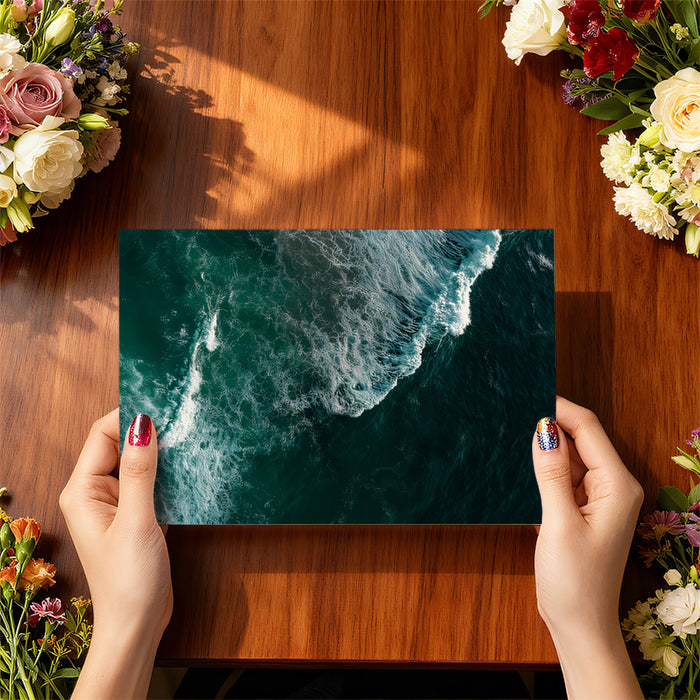 Deep Ocean Surf Aerial Mural Wallpaper | Dark Teal and White Foam, High-Contrast Texture, Powerful Motion