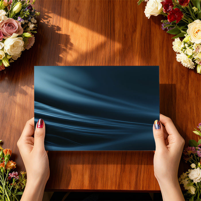 Abstract Silk Flow Mural Wallpaper | Dark Navy Blue, Fluid Motion, Luminous Curve Texture