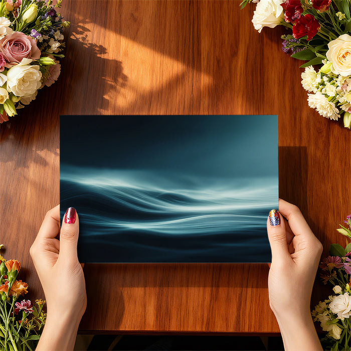 Digital Flow Ocean Wave Mural Wallpaper | Abstract Lines, Neon Glow Effect, Dark Cyber Seascape