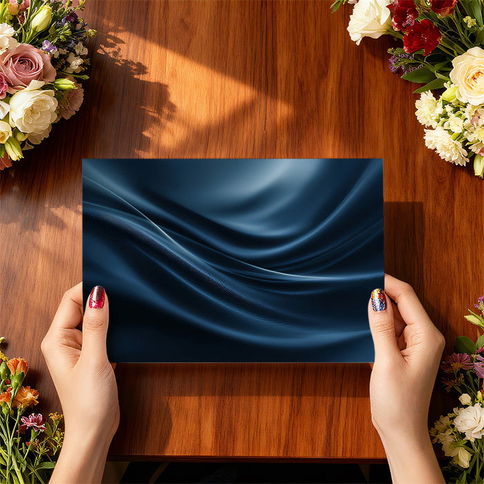 Abstract Blue Wave Fabric Mural Wallpaper | Dark Monochrome, Gentle Motion, Smooth Curve Texture