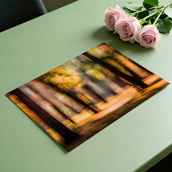 Abstract Autumn Forest Blur Mural Wallpaper | Motion Blur Photography, Warm Orange and Green, Ethereal Woods