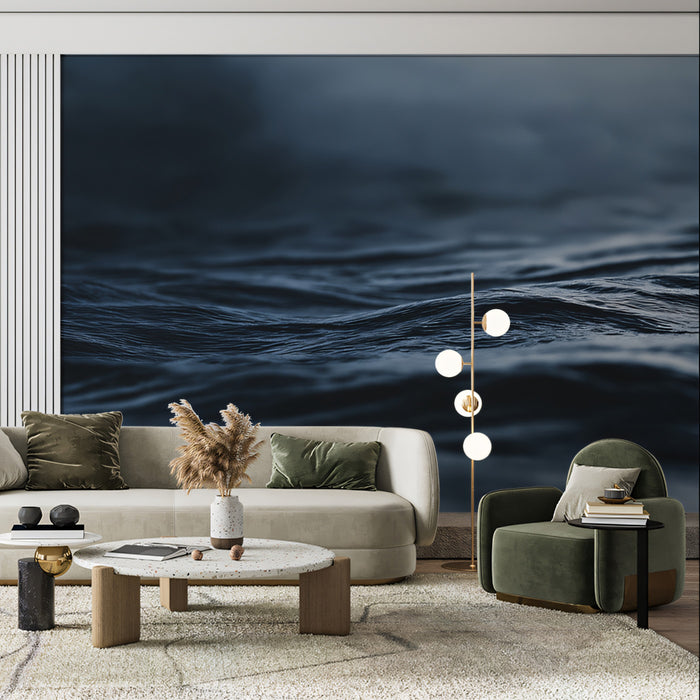 Deep Midnight Ocean Water Mural Wallpaper | Cinematic Close-up, Dark Blue Texture, Moody Seascape