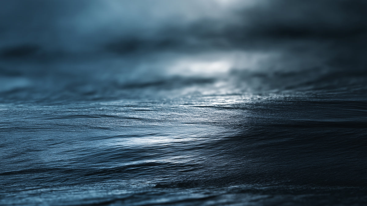 Luminous Dark Water Surface Mural Wallpaper | Abstract Liquid Flow, Blue and Black, High-Contrast Texture