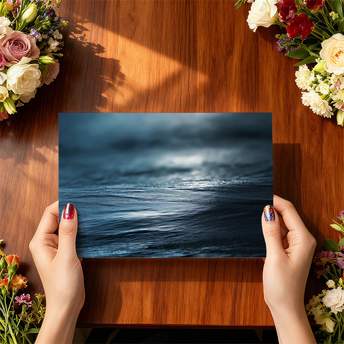 Luminous Dark Water Surface Mural Wallpaper | Abstract Liquid Flow, Blue and Black, High-Contrast Texture