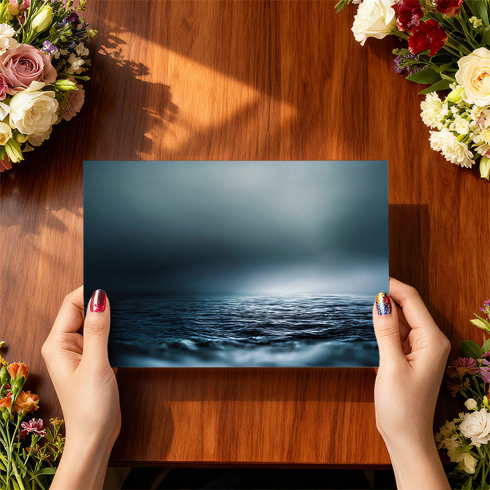 Misty Ocean Horizon Mural Wallpaper | Dark and Ethereal, Dramatic Lighting, Monochrome Seascape