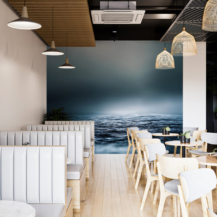 Misty Ocean Horizon Mural Wallpaper | Dark and Ethereal, Dramatic Lighting, Monochrome Seascape