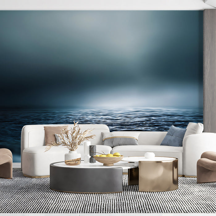 Misty Ocean Horizon Mural Wallpaper | Dark and Ethereal, Dramatic Lighting, Monochrome Seascape