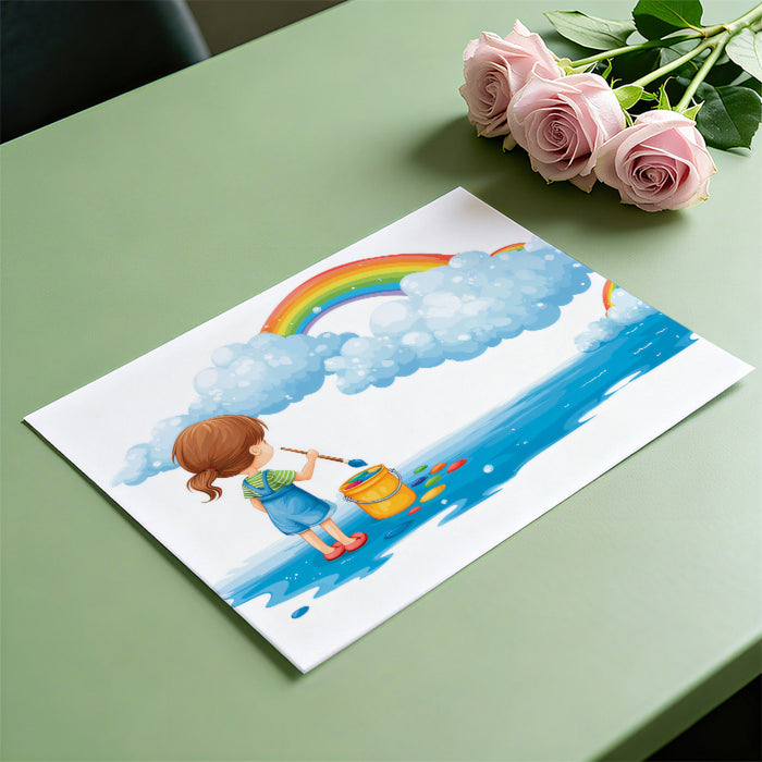 Cartoon Rainbow Creation Scene Mural Wallpaper | Whimsical Art, Fluffy Clouds, Children's Fantasy