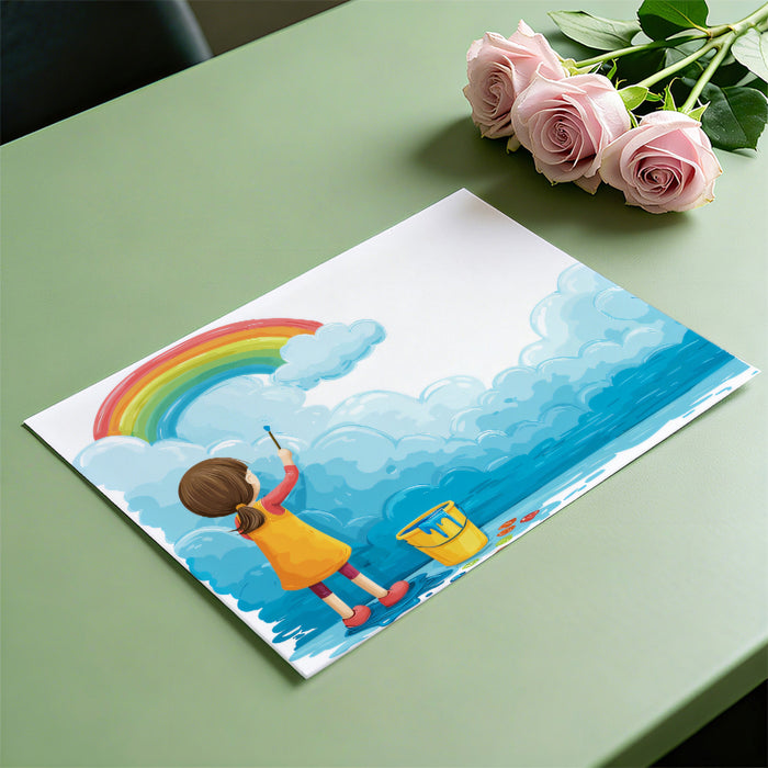 Child Painting Rainbow Clouds Mural Wallpaper | Cheerful Art, Vibrant Hues, Imagination Theme