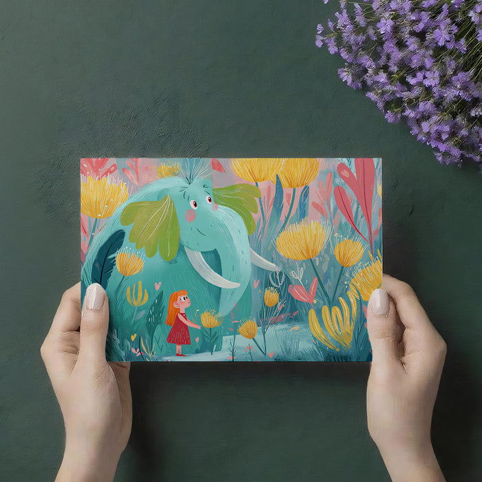 Magical Forest Elephant Illustration Mural Wallpaper | Pastel Hues, Oversized Flora, Ethereal Kids' Art