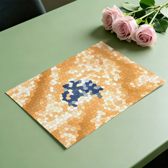 Abstract Stained Glass Mosaic Mural Wallpaper | Geometric Pattern, Warm Amber and Blue Center, Complex Texture