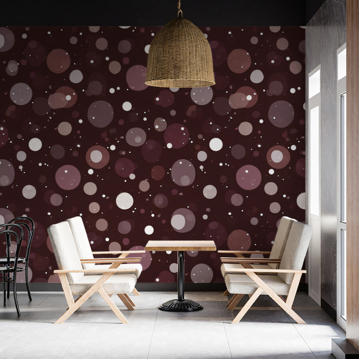 Dark Bokeh Dot Repeat Mural Wallpaper | Abstract Geometric, Maroon Background, Subtle Shimmer