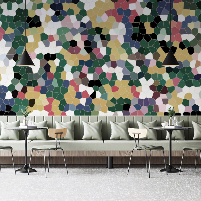 Multicolor Hexagon Mosaic Mural Wallpaper | Geometric Pattern, Diverse Palette, Abstract Stained Glass