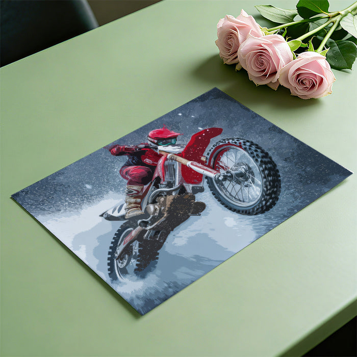 Red Motocross Action Mural Wallpaper | Dynamic Splatter, Extreme Sports, Cool Blue-Gray Tones