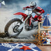 Motocross rider on a bike in a room with nautical decor