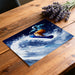 Poster of a snowboarder on a wooden table with lavender flowers