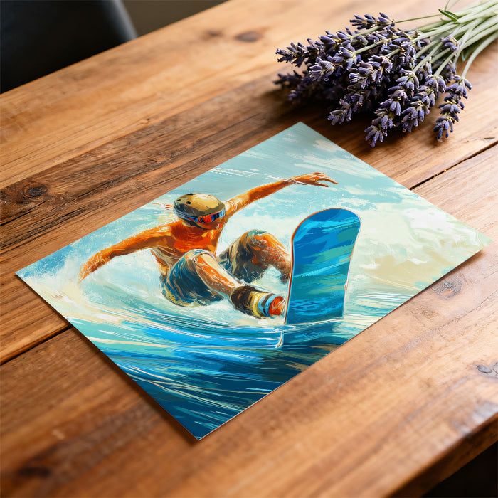 Snowboarder Big Wave Mural Wallpaper | Pop Art Style, Blue and Orange Contrast, Dynamic Action