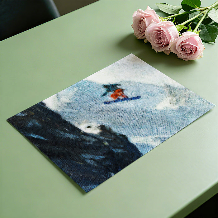 Extreme Slope Snowboarder Mural Wallpaper | Oil Painting Texture, High Vertical Drop, Dark and Light Contrast