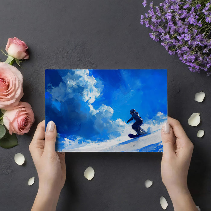 Blue Brushstroke Snowboarder Mural Wallpaper | Expressionist Style, High Contrast, Dynamic Winter Action