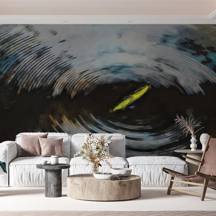 Abstract Kayak Vortex Mural Wallpaper | High-Contrast Swirls, Yellow Spotlight, Expressionist Water Art