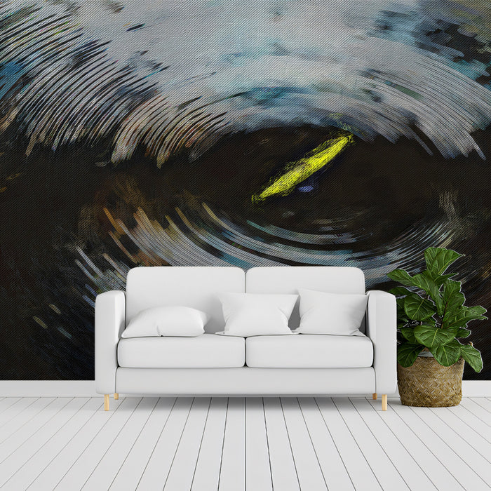 Abstract Kayak Vortex Mural Wallpaper | High-Contrast Swirls, Yellow Spotlight, Expressionist Water Art