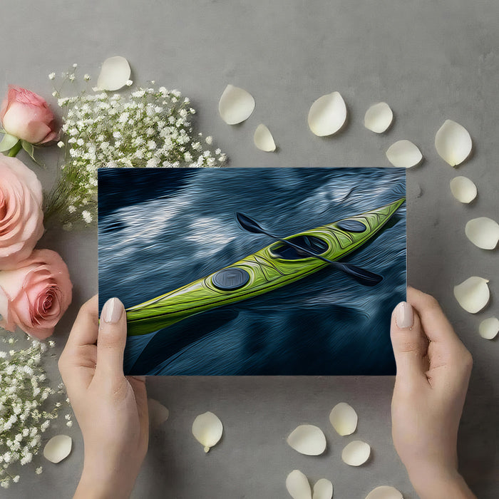 Neon Green Kayak Dark Water Mural Wallpaper | Oil Painting, Vivid Color Contrast, Dynamic Strokes