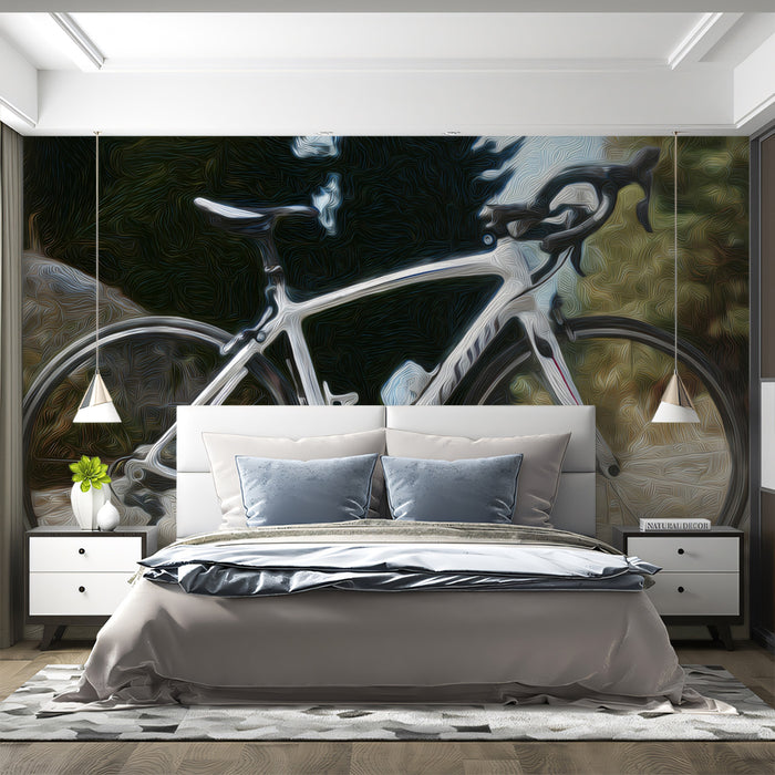 Road Bike Close-up Oil Painting Mural Wallpaper | Detailed Frame, High Texture, Sunny Outdoor Scene