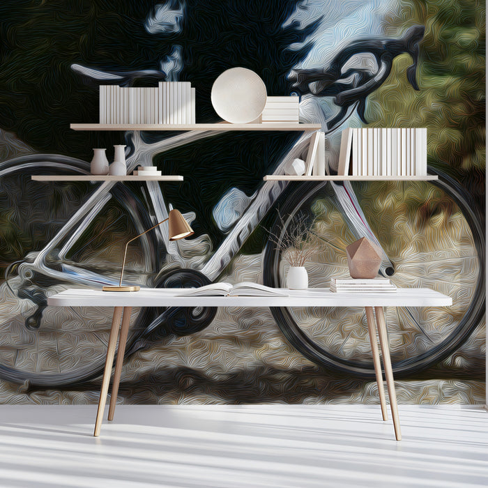 Road Bike Close-up Oil Painting Mural Wallpaper | Detailed Frame, High Texture, Sunny Outdoor Scene
