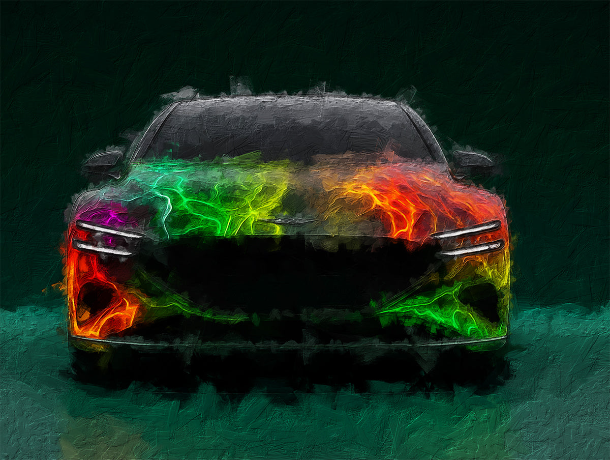Car Fire Aura Portrait Mural Wallpaper | Neon Flames, Red and Green Contrast, Abstract Expressionism